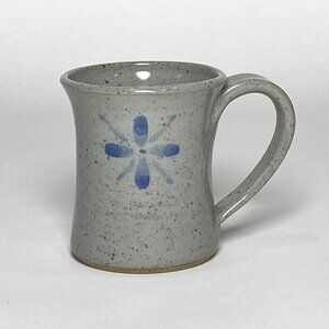 Vintage Handmade Gray Stoneware Coffee Tea Mug Blue Flower Artist Signed 1986